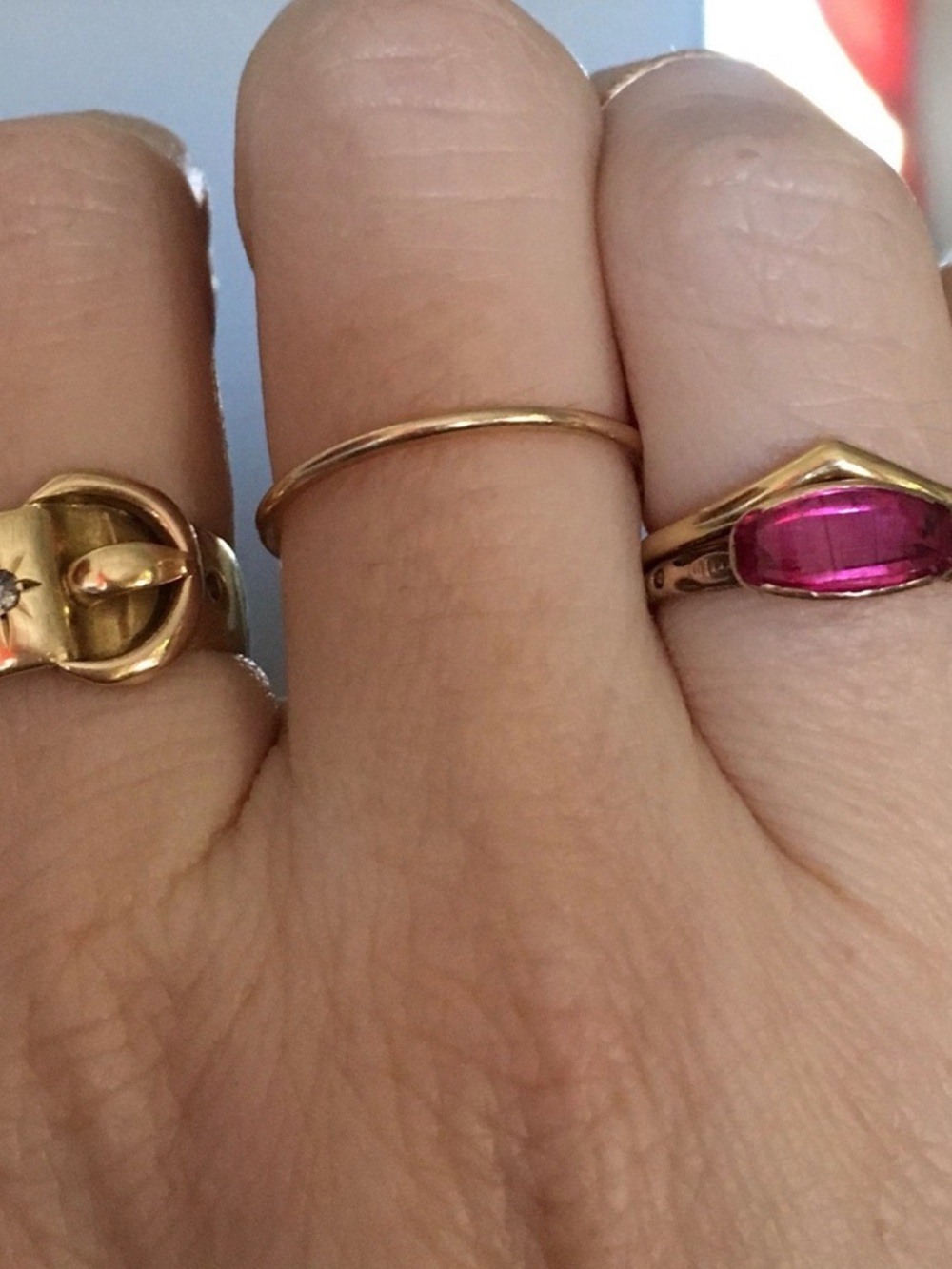 Antique (1900’s) 10 K Gold Ring with Oval Pink Sapphire - Picture 7 of 9